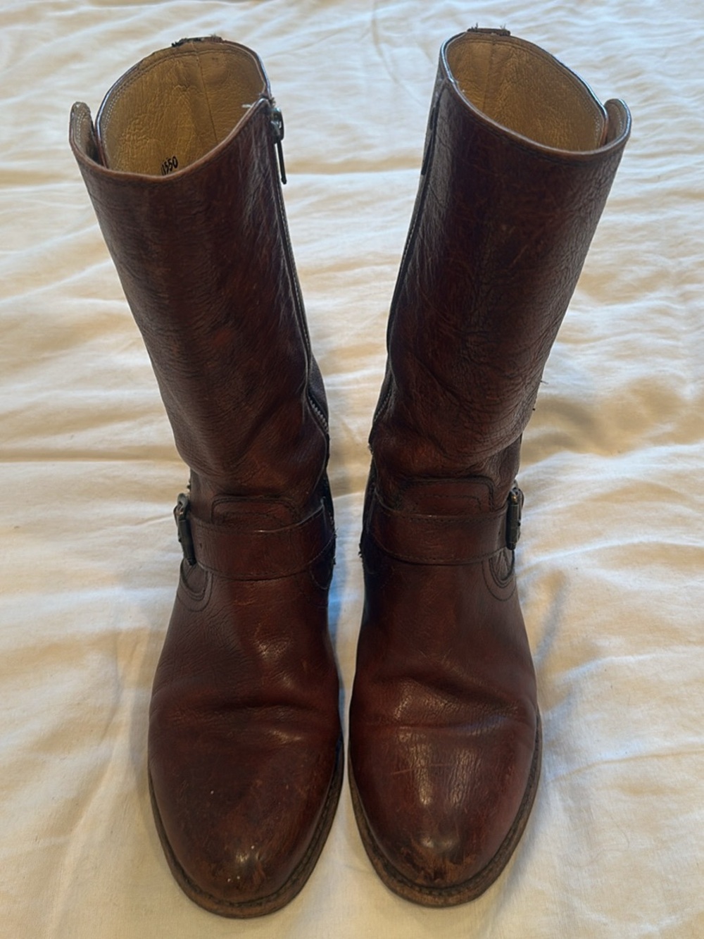 Frye Brown Leather Mid-Calf Harness Boots